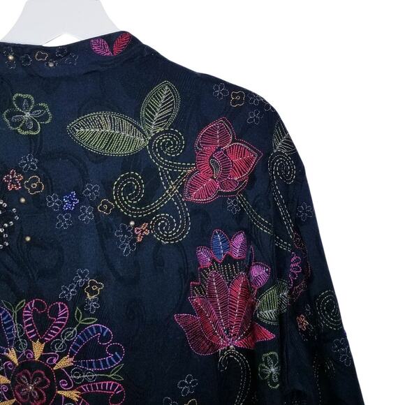 CHICO'S Bali Night Black Floral Embroidered Sarah Jacket Artsy Chico's 3 (XL) 16 - Picture 4 of 10